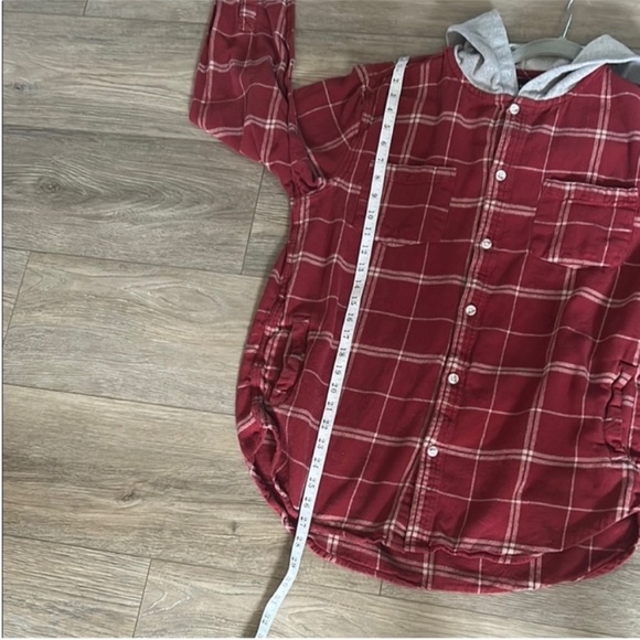 PacSun Red and Gray Plaid Button Down Hoodie Size Large - Picture 8 of 8